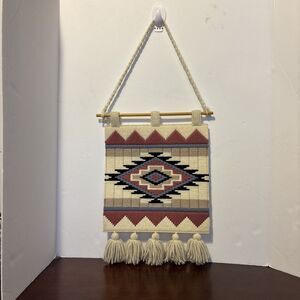Vintage 70s Hand Woven Wall Hanging Decor Boho Tribal Wall Textile 11x11 square